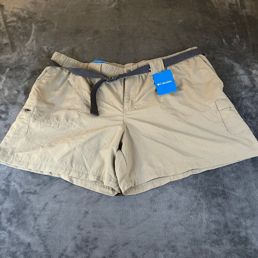 Columbia‎ Cargo Shorts Belted Outdoor Beige Adjustable Waist Nylon Mens XXL 2XL